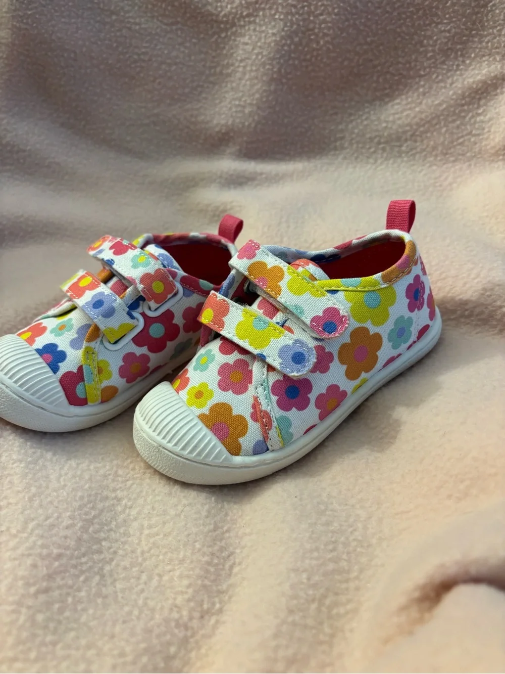 Kohl's White Canvas Kids Sneakers with Pink, Yellow, Blue & Orange Flowers
